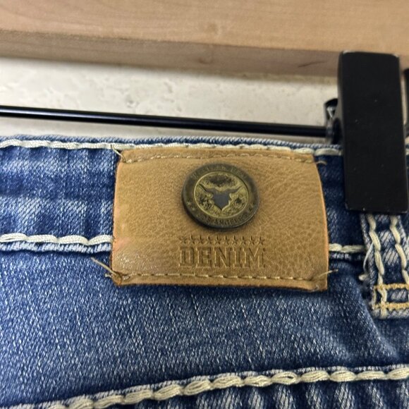 Western Blue Denim Jean Pant Women 30 Blue Embroidered Indie Rock Riding Bootcut - Picture 9 of 15